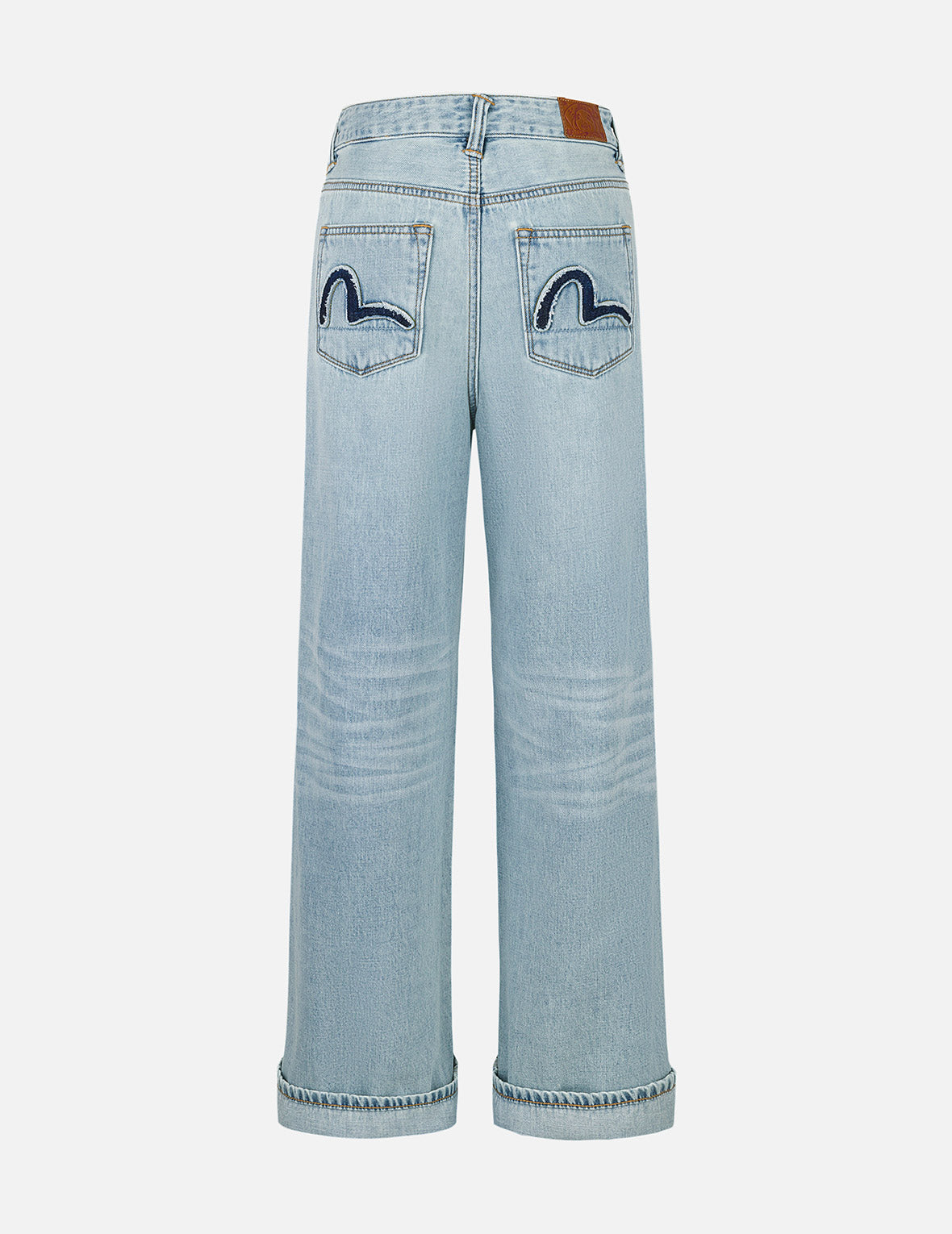 Distressed Seagull Appliqué Fashion Fit Wide-leg Jeans